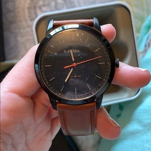 NWOT Men’s Fossil Watch with Brown Leather Band
